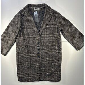 Classic Fashion Houndstooth Pattern Longline Coat With Button Closure M